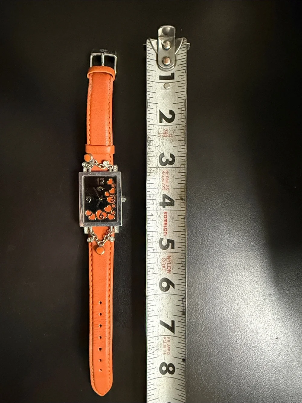 Orange Leather Strap Watch with hearts. From love and pride